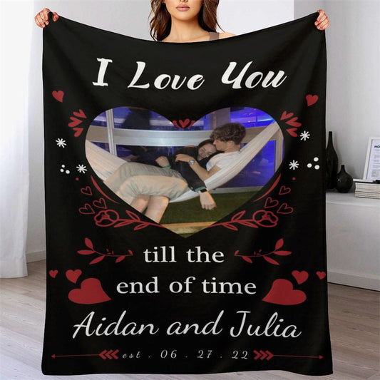 Lofaris Custom Photo Name Years Blanket for Couple Gift