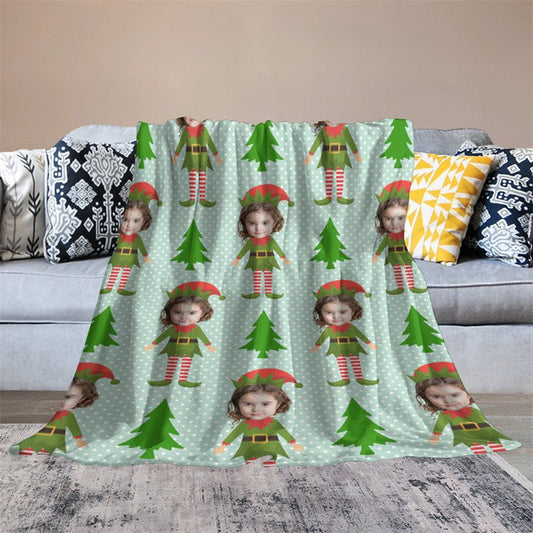 Lofaris Custom Photo Pine Tree Elf Dots Christmas Blanket