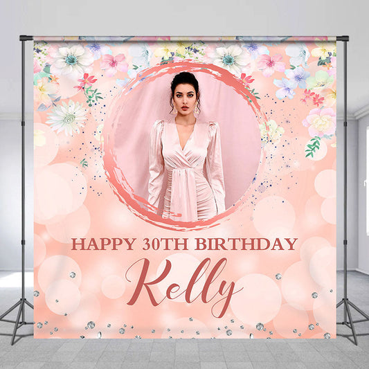 Lofaris Custom Photo Pink Flowers 30th Birthday Backdrop