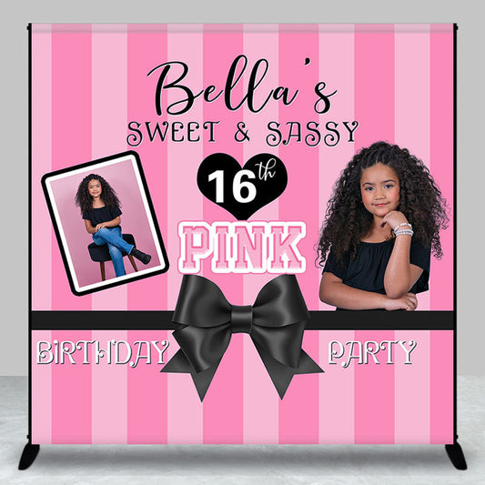Lofaris Custom Photo Pink Stripes Sweet 16 Birthday Backdrop