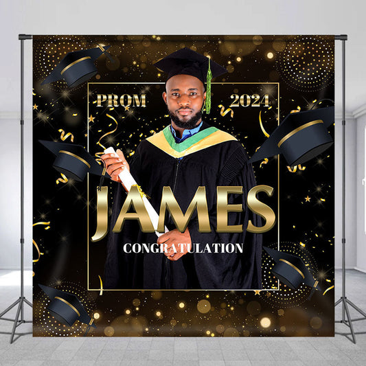 Lofaris Custom Photo Prom 2024 Black Graduation Backdrop