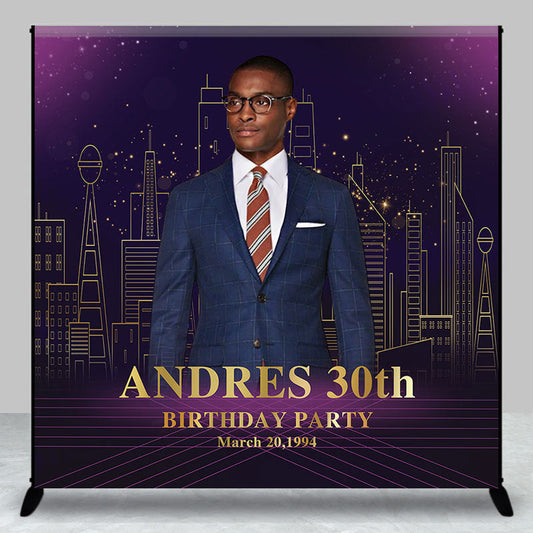 Lofaris Custom Photo Purple Modern City Birthday Backdrop