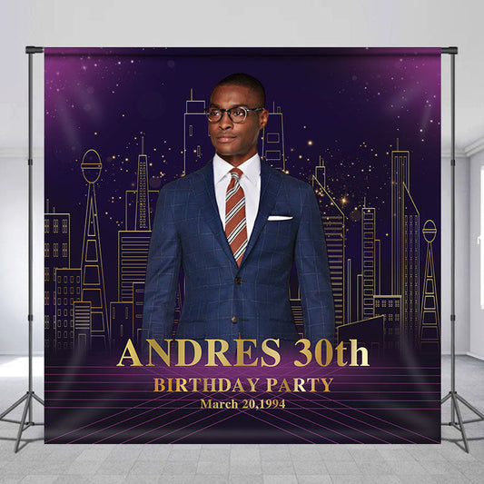 Lofaris Custom Photo Purple Modern City Birthday Backdrop