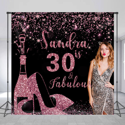 Lofaris Custom Photo Rose Gold Black 30th Birthday Backdrop