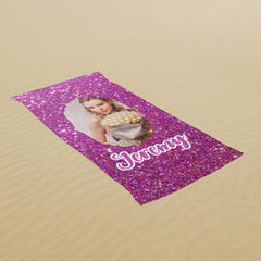 Lofaris Custom photo Rose Pink Glitter Beach Towel