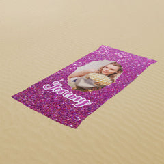 Lofaris Custom photo Rose Pink Glitter Beach Towel
