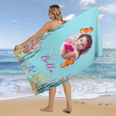Lofaris Custom Photo Under Sea Summer Girl Beach Towel