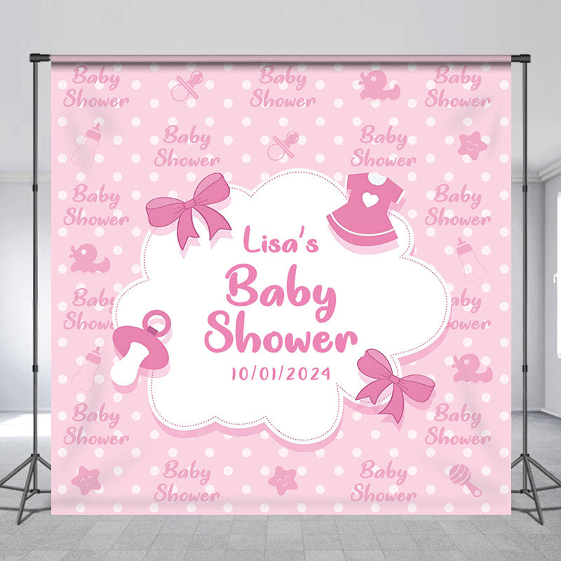 Lofaris Custom Pink Girl Bowknot Nipple Baby Shower Backdrop