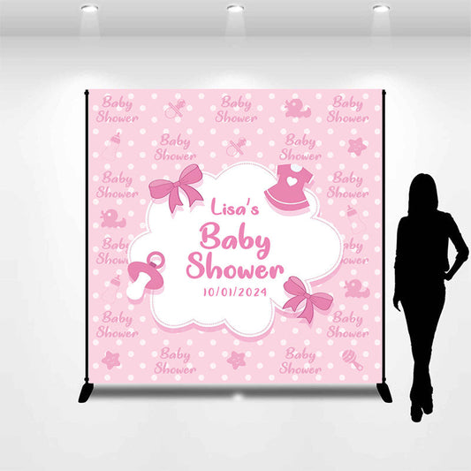 Lofaris Custom Pink Girl Bowknot Nipple Baby Shower Backdrop