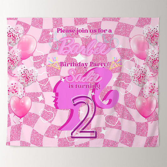 Lofaris Custom Pink Glitter Barbie 2th Birthday Backdrop