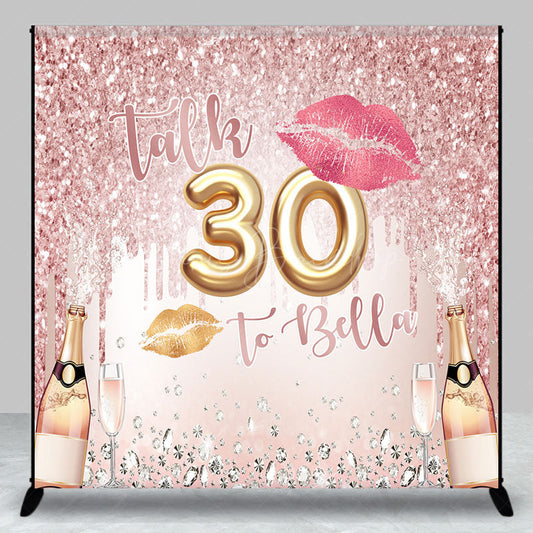 Lofaris Custom Pink Glitter Champagne 30th Birthday Backdrop