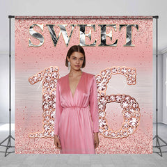 Lofaris Custom Pink Glitter Sweet 16th Birthday Backdrop