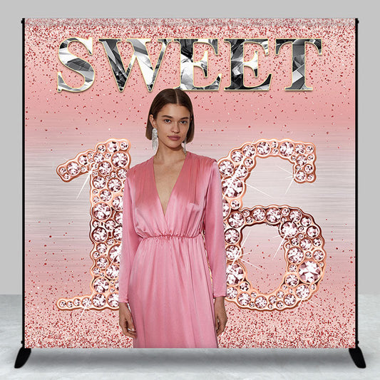 Lofaris Custom Pink Glitter Sweet 16th Birthday Backdrop