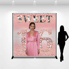 Lofaris Custom Pink Glitter Sweet 16th Birthday Backdrop