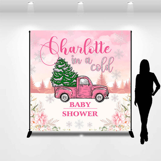 Lofaris Custom Pink Truck Sky Flower Baby Shower Backdrop