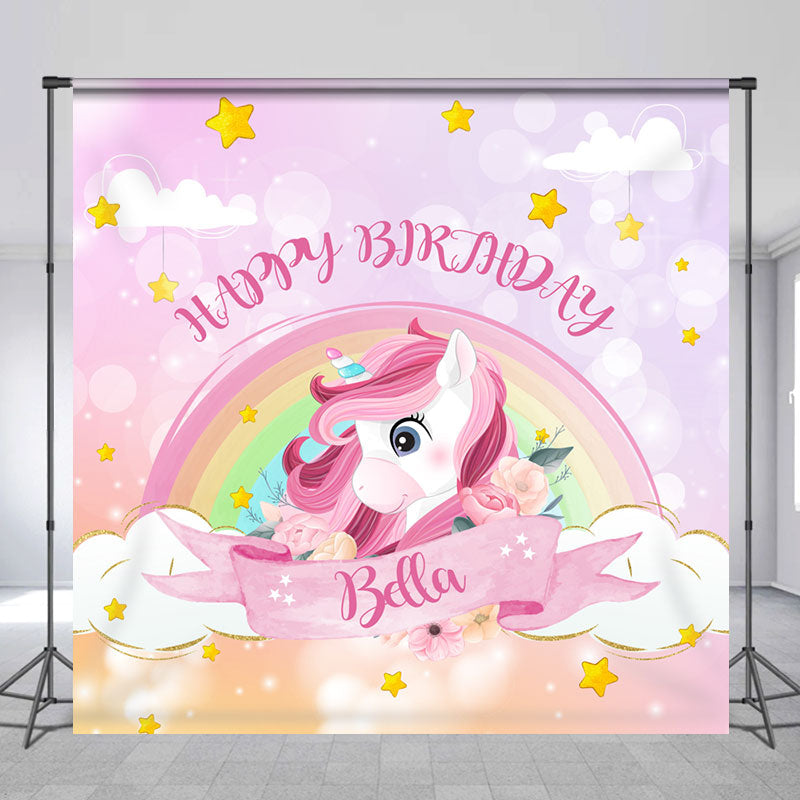 Lofaris Custom Pink Unicorn Rainbow Bokeh Birthday Backdrop