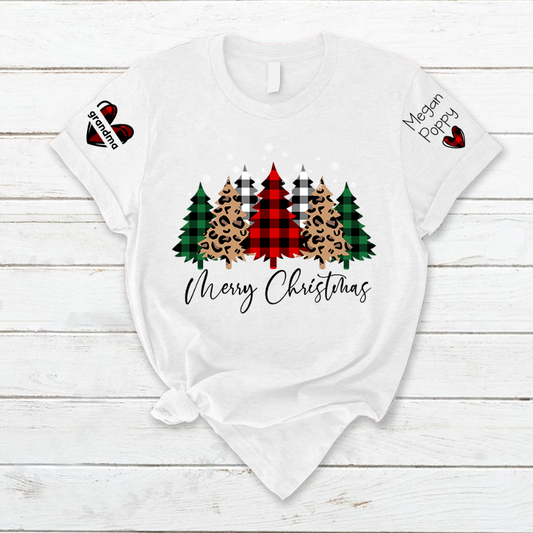 Lofaris Custom Plaid Christmas Tree Grandma And Kids T - Shirt