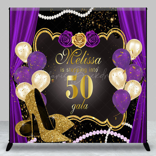 Lofaris Custom Purple Black High Heel 50th Birthday Backdrop