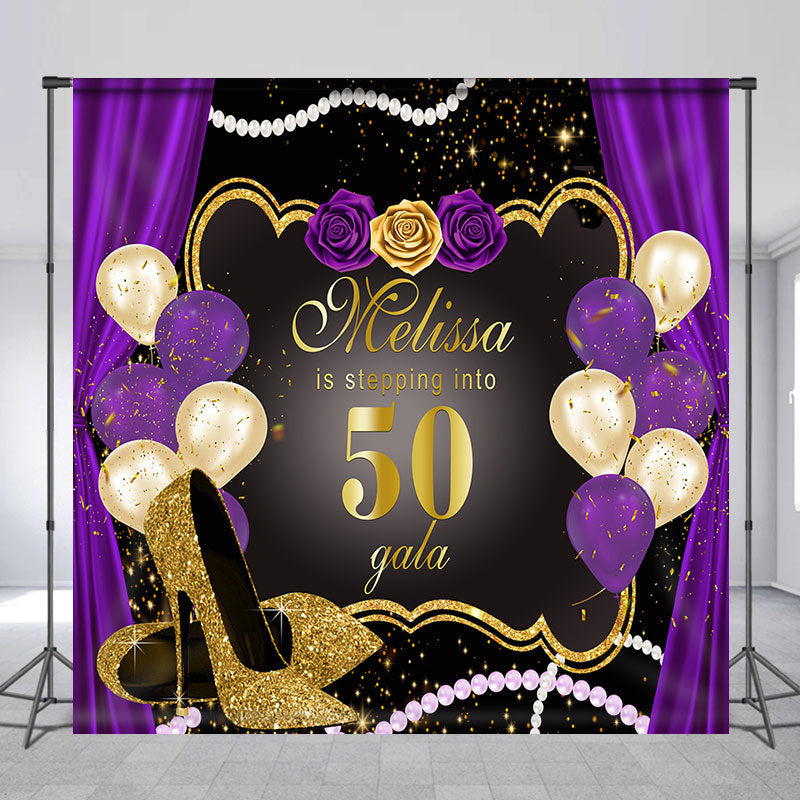 Lofaris Custom Purple Black High Heel 50th Birthday Backdrop