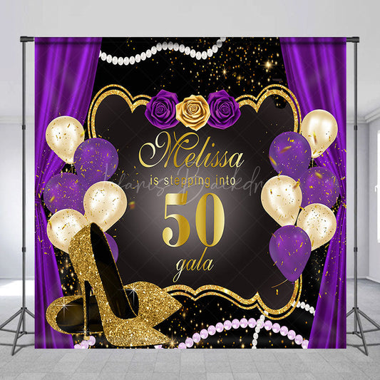 Lofaris Custom Purple Black High Heel 50th Birthday Backdrop