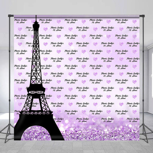 Lofaris Custom Purple Eiffel Repeat 16th Birthday Backdrop
