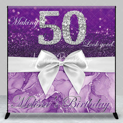 Lofaris Custom Purple Glitter Diamond 50th Birthday Backdrop