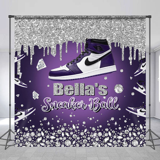 Lofaris Custom Purple Silver Sneaker Ball Backdrop For Girl