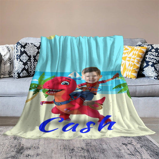 Lofaris Custom Red Dinosaur Boy Seaside Blanket With Face