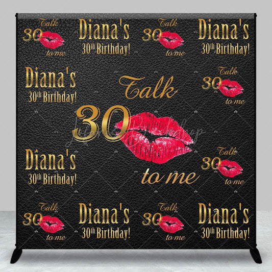 Lofaris Custom Red Lips Black Leather 30th Birthday Backdrop