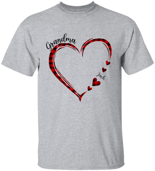 Lofaris Custom Red Plaid Heart Grandma And Kids T - Shirt