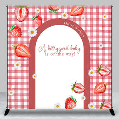 Lofaris Custom Red Strawberry Plaid Baby Shower Backdrop