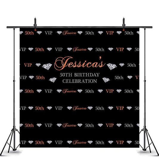 Lofaris Custom Rose Gold Black Diamond 50th Birthday Backdrop
