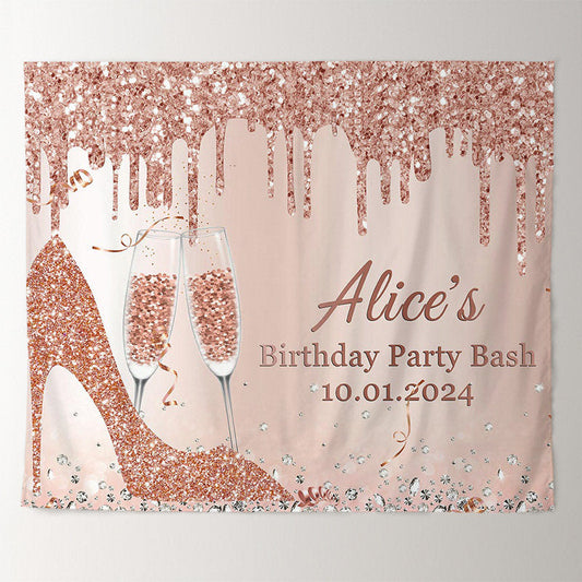 Lofaris Custom Rose Gold Heel Champagne Birthday Backdrop