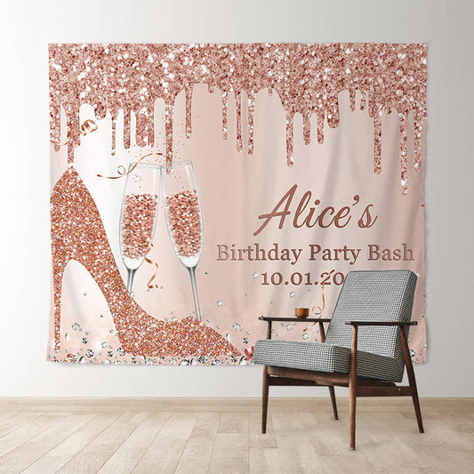 Lofaris Custom Rose Gold Heel Champagne Birthday Backdrop