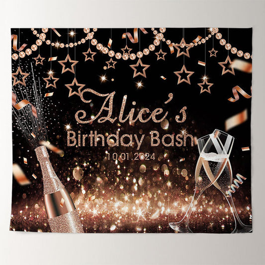 Lofaris Custom Rose Gold Pearl Champagne Birthday Backdrop