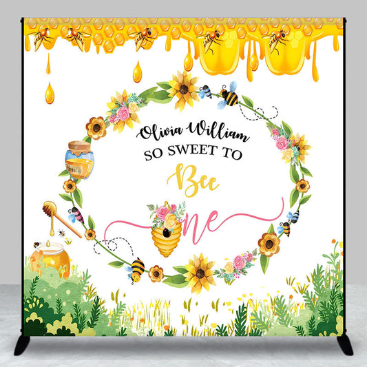 Lofaris Custom Spring Floral Sweet Bee First Birthday Backdrop