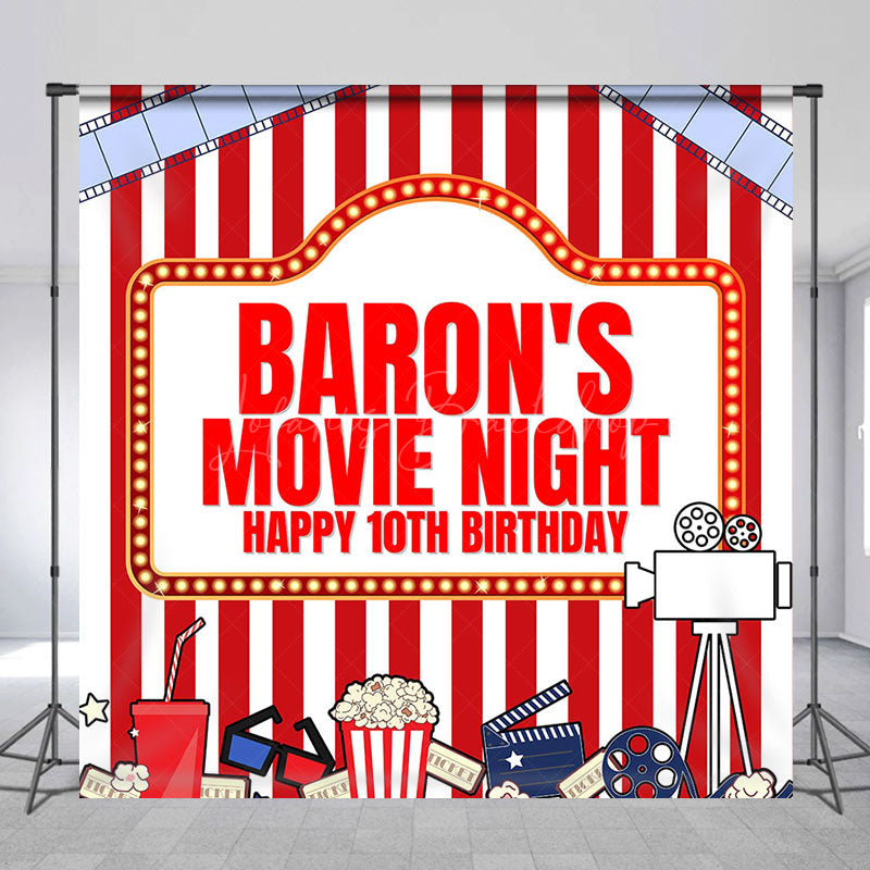 Lofaris Custom Stripes Movie Night 10th Birthday Backdrop