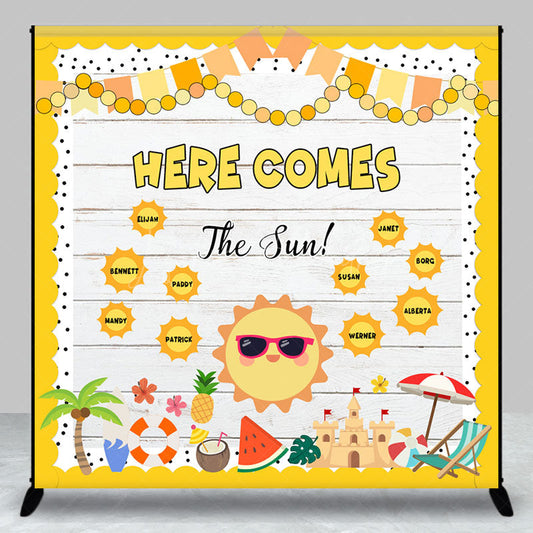 Lofaris Custom Summer Here Comes The Sun Wooden Backdrop