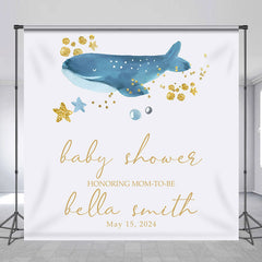 Lofaris Custom White Blue Whale Backdrop for Baby Shower
