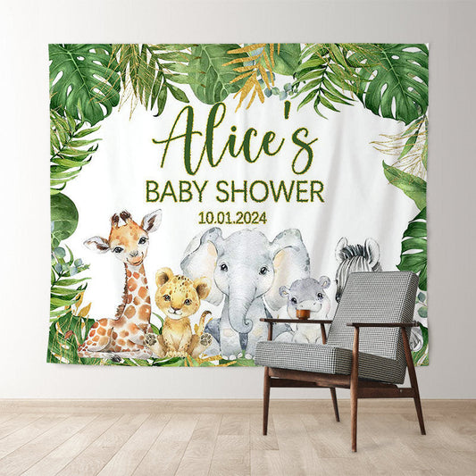 Lofaris Custom Wild Animal Green Leaves Baby Shower Backdrop