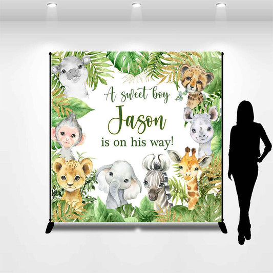Lofaris Custom Wild Animals Leaves Baby Shower Backdrop