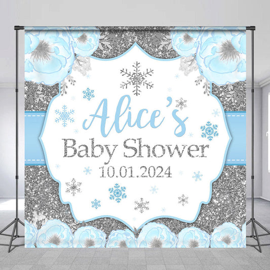 Lofaris Custom Winter Flower Snowflake Baby Shower Backdrop