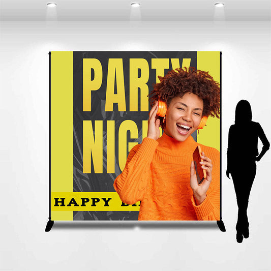 Lofaris Custom Yellow Black Simple Birthday Photo Backdrop