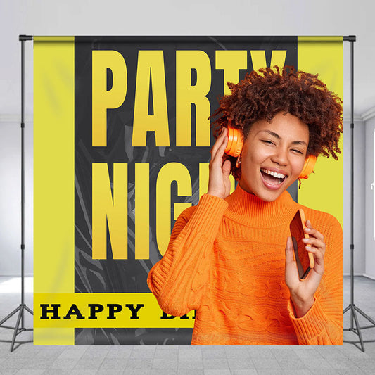 Lofaris Custom Yellow Black Simple Birthday Photo Backdrop