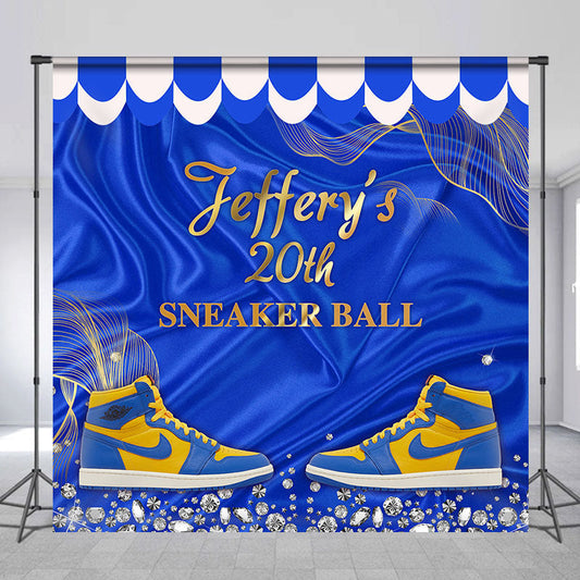 Lofaris Custom Yellow Blue Sneaker Ball Birthday Backdrop