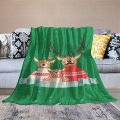 Lofaris Customize Elk Family Snowy Green Blanket With Name