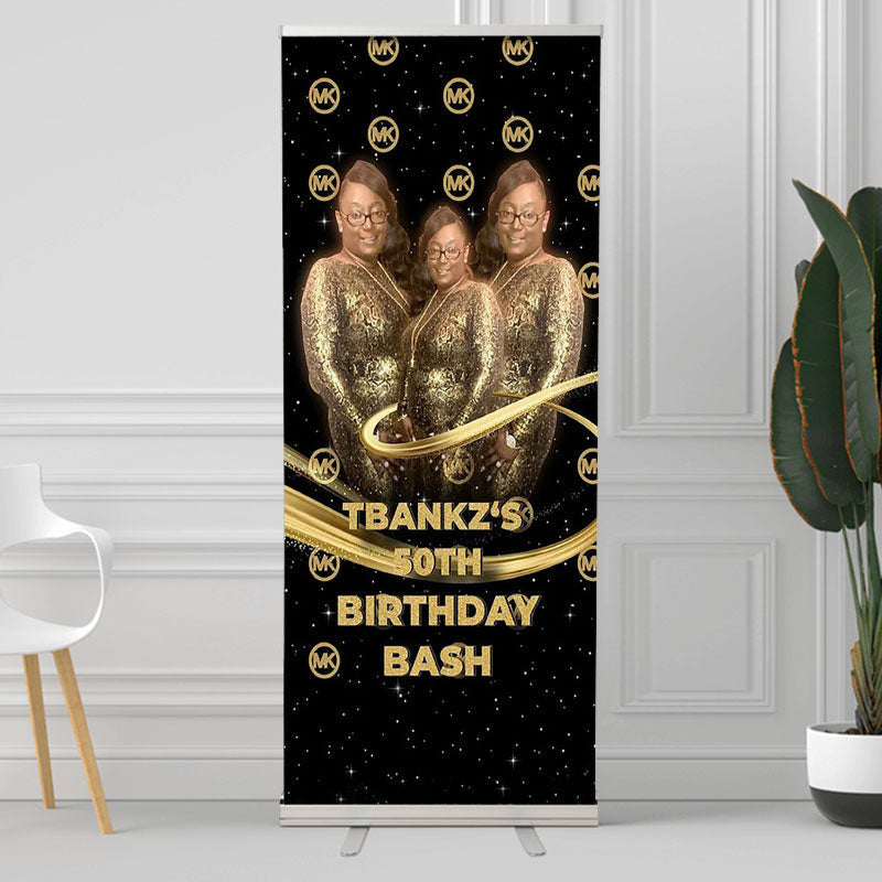 Lofaris Customized Black Golden Retractable Birthday Banner