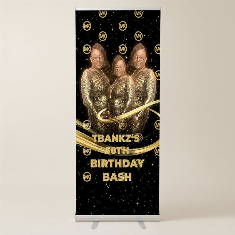 Lofaris Customized Black Golden Retractable Birthday Banner