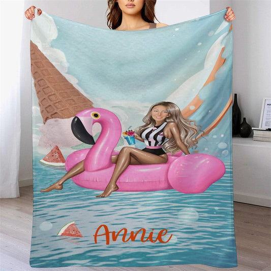 Lofaris Customized Face Bikini Flamingo Ring Summer Blanket