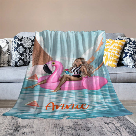 Lofaris Customized Face Bikini Flamingo Ring Summer Blanket